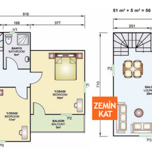 105metrekare iki katli prefabrik ev plani